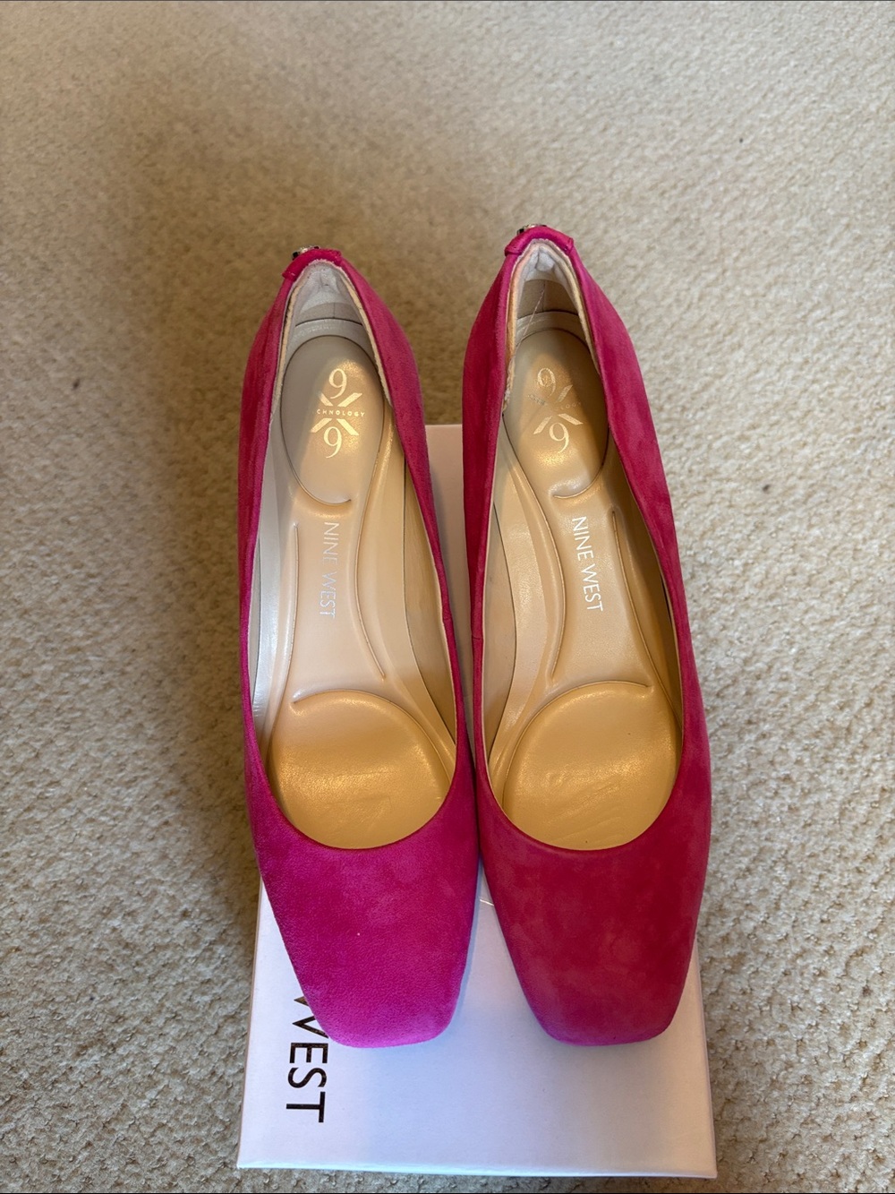 Nine West Pink Suede Square-Toe Pumps